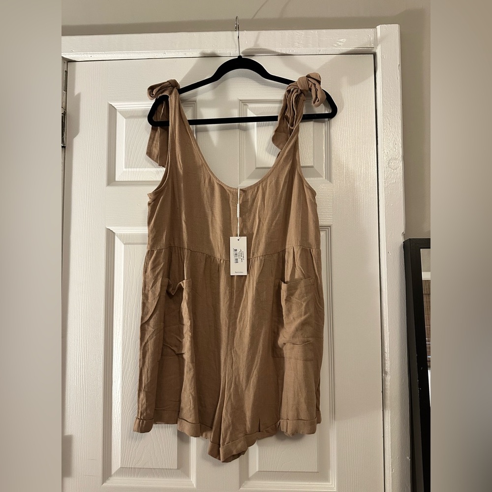 Petal & Pup Tan Jumpsuit with Bow Straps